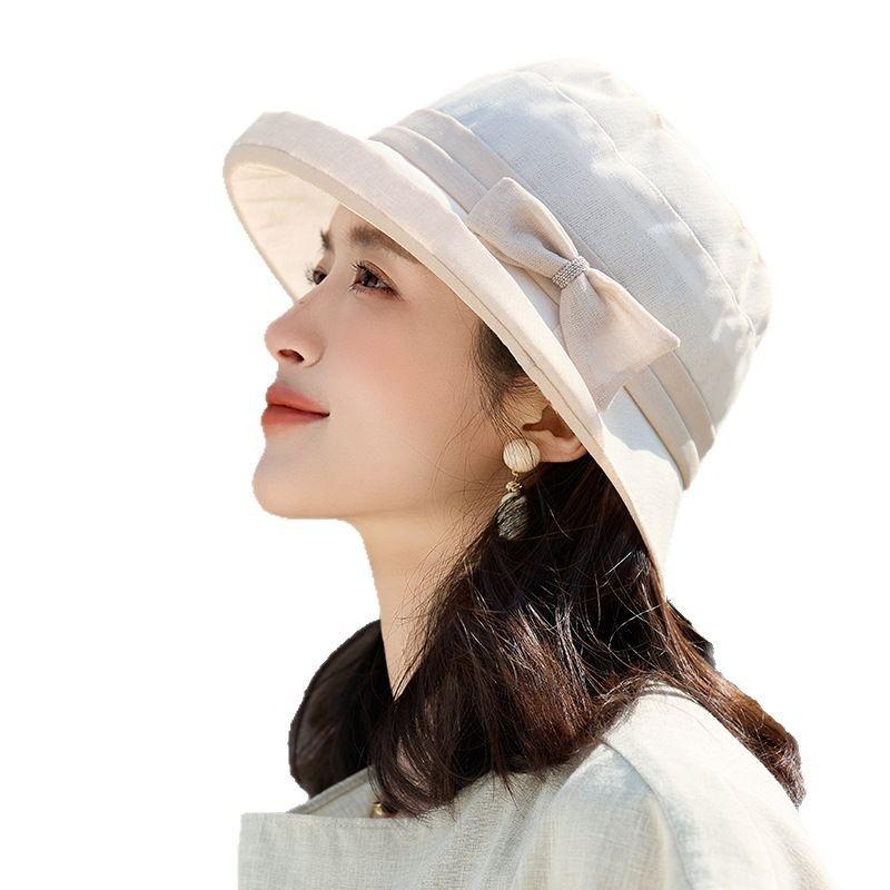 Stylish And Elegant Young And Middle-Aged Sun Hat Female Outdoor Mother Breathable Organza Basin Hat Bow Bucket Hat