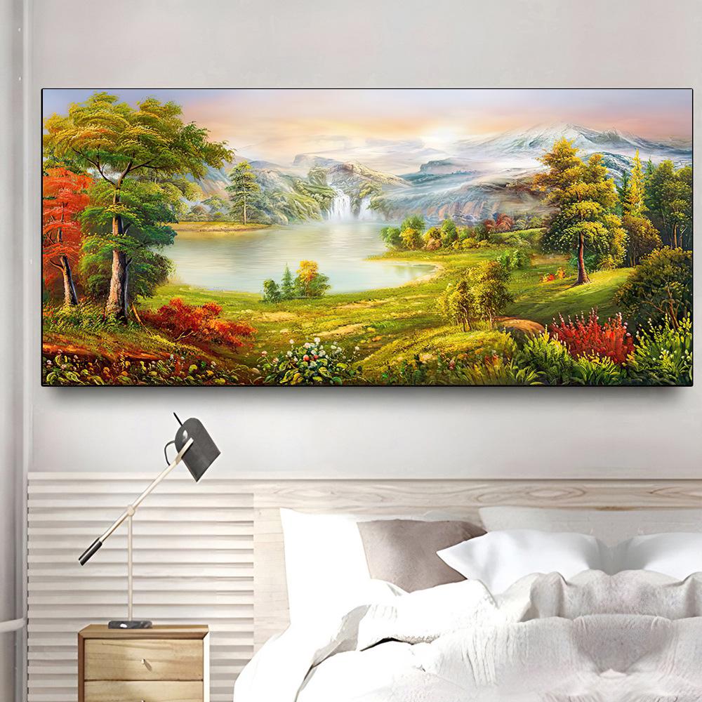 Póster de Papel Pintado Estilo Pintura al Óleo con Paisaje de Lago sin Marco para Decoración de Sala de Estar/Dormitorio