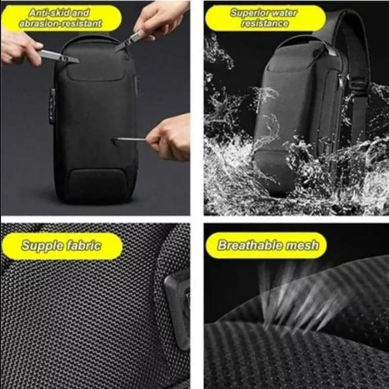 Men's Crossbody Bag Shoulder Sling Bag Anti-theft Lock Chest Bag With USB Port