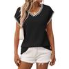 Women V‑Neck Cap Sleeve Knit Sweater Vest Contrast Color Loose Pullover Sleeveless Knit Top For Spring 2025