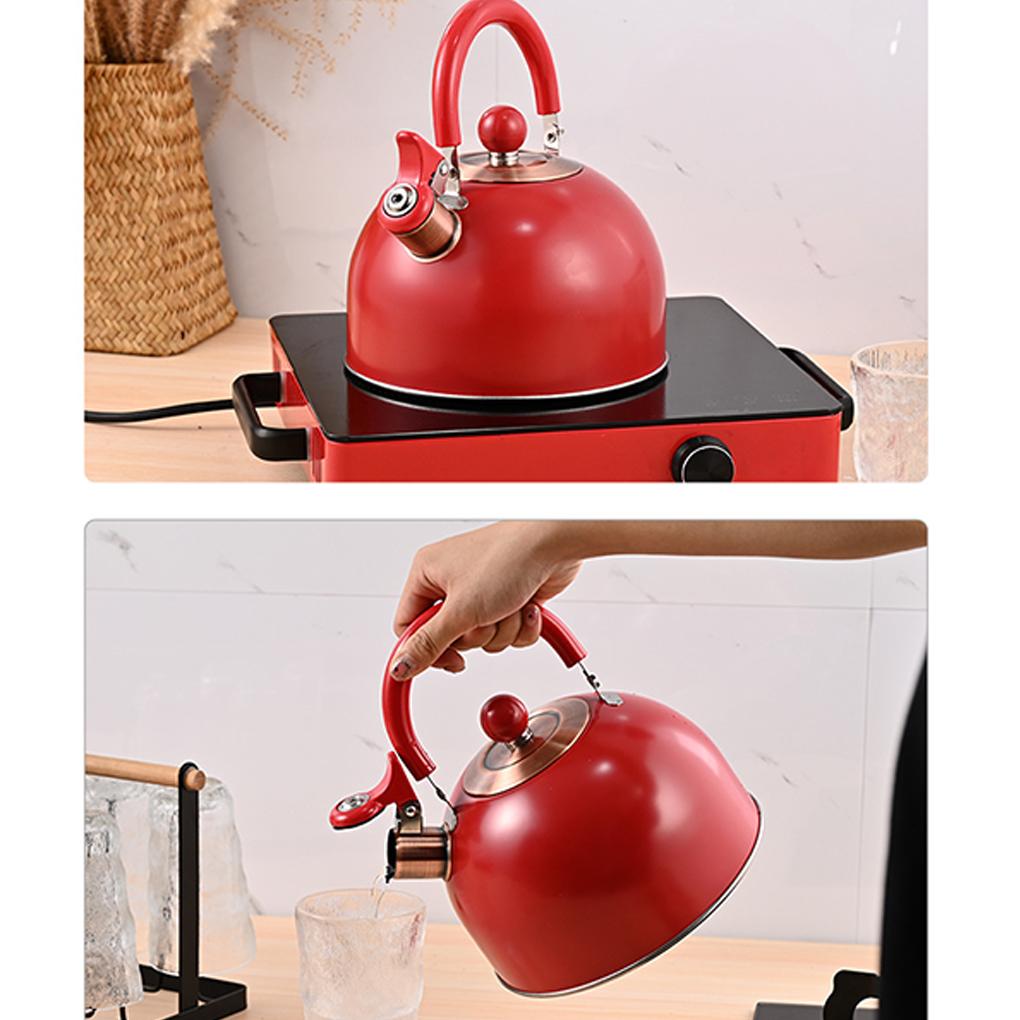 2.5L Stainless Steel Whistling Tea Kettle Water Boiler Heat-Resistant Camping Pot Ergonomic Handle Multi-Function for All Stoves