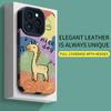 Vertical Grain Leather Cartoon Printed Soft Silicone Phone Case Back Cover with Camera Lens Full Protection for iPhone