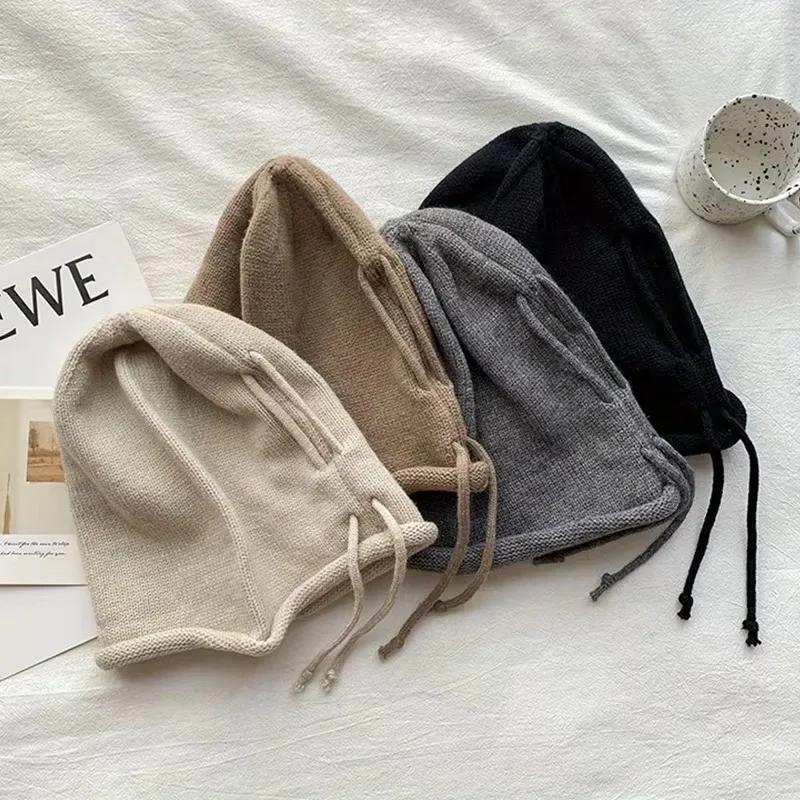 Drawstring Baggy Slouchy Beanies For Women Fashion Skullies Cap Autumn Winter Warm Pile Hat Kpop Solid Color Woolen Bonnet