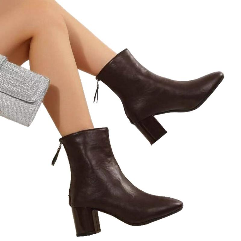 Winter New High-heeled Skinny Boots Women's 2025 Thick Heel Slimming Square Toe Fashion Boots