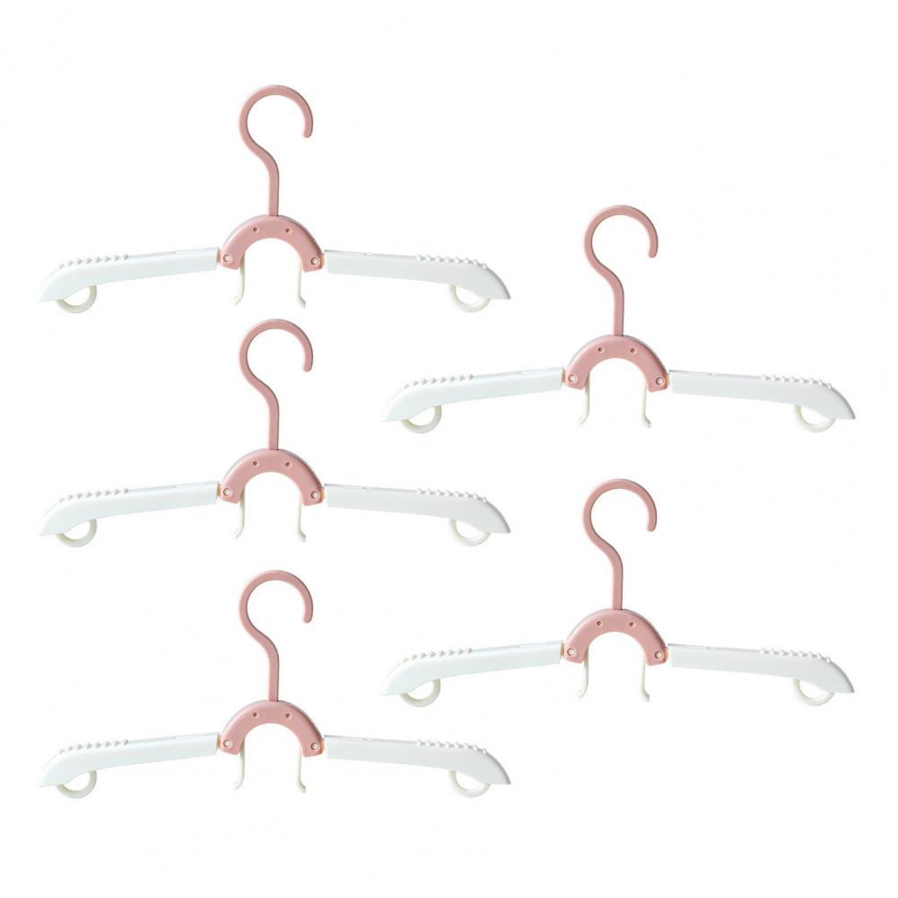 Plastic Clothes Hanger 5pcs Foldable Clothes Hangers Set Portable Hangers 3 Telescopic Design Multi-level Adjustable Hanger розовый