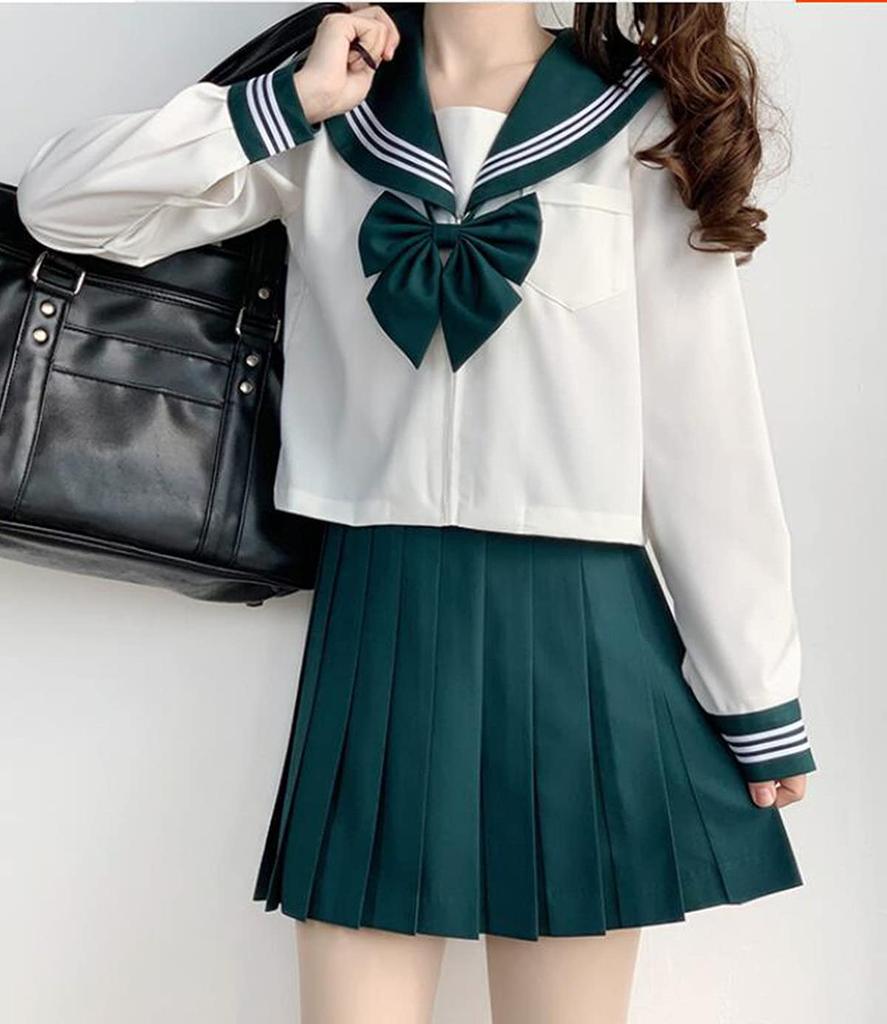 Claw Sailor Uniform Long Sleeve Gray White Cosplay JK Uniform with Bow Set Cosplay Costume High School Girl Uniform Skirt Set 3 [Nyanko] 4-Piece (Mini