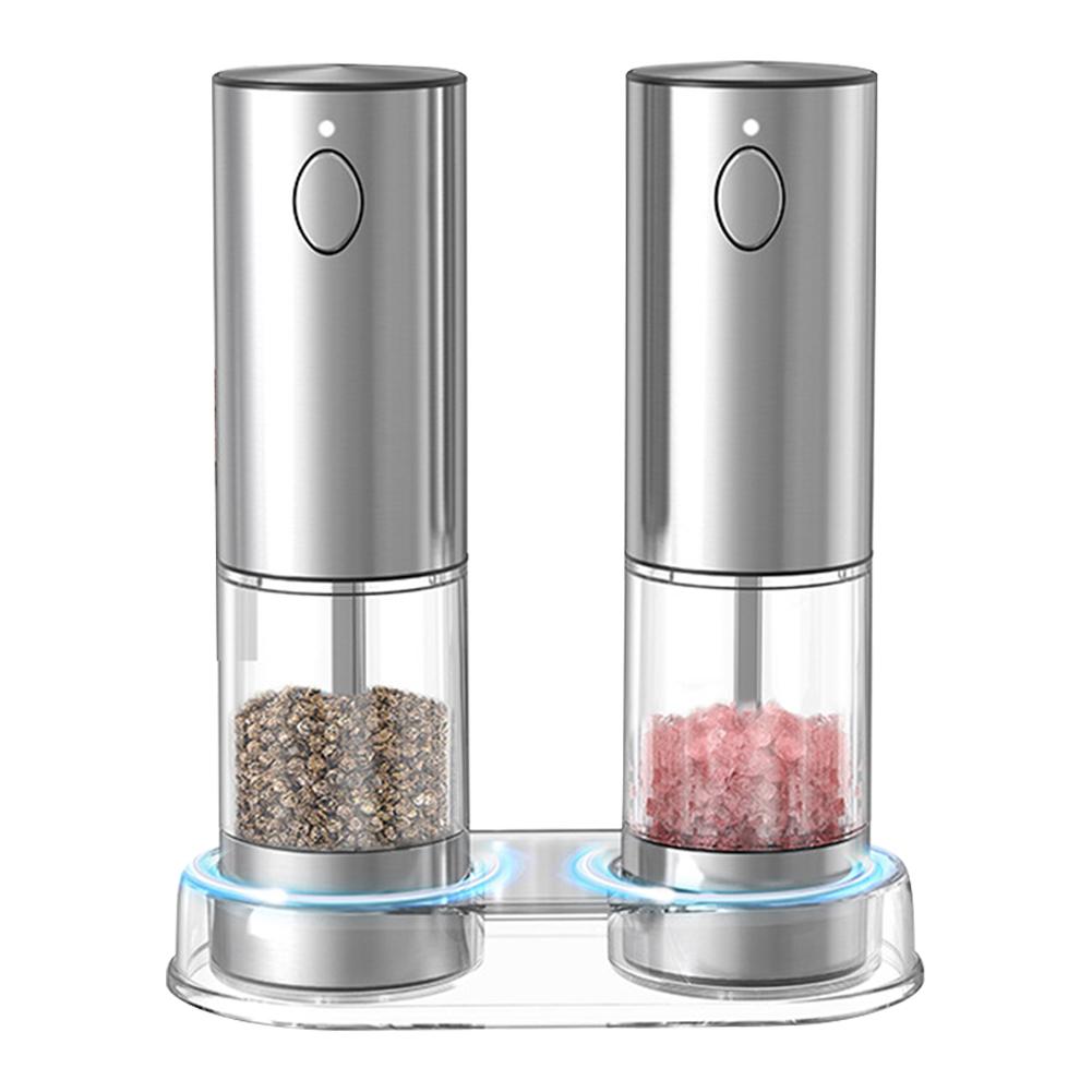 Automatic Salt Pepper Mill Adjustable Coarseness Electric Spice Mill LED Light Spice Seasoning Bottle BBQ Accessories