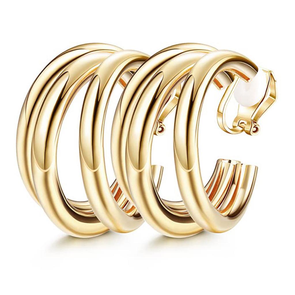 9 Paare Auffällige Vergoldete Clip-Ohrringe Chunky Creolen Design Ohrschmuck für Frauen Nicht durchstochene Ohrringe