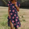 Short Sleeve Boho Dress For Women Casual Loose Fit Summer Sundress Floral Print Dress With Pockets