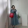Retro Chic Lazy Long Sleeve Denim Dress Loose Casual  Women's Maxi Drress