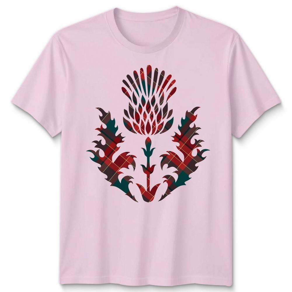 Scottish Tartan Unisex T Shirt Thistle Emblem Scotland Heritage Symbol Tee