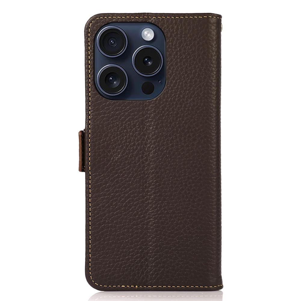 KHAZNEH For iPhone 16 Pro Max Wallet Case Genuine Cow Leather Phone Cover RFID Blocking