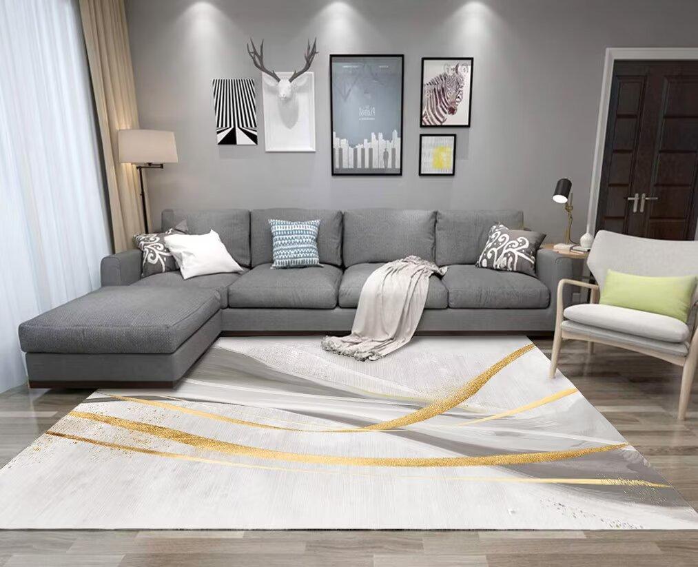 Golden Flowing Light Decor Living Room Carpet Large Soft Washable Home Modern Luxury Antiskid Floor Mat Bedside Bedroom Rug