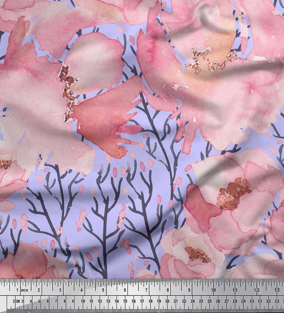Soimoi Japan Crepe Satin Fabric Peony Watercolor Printed Craft Fabric by the metre 42 Inch