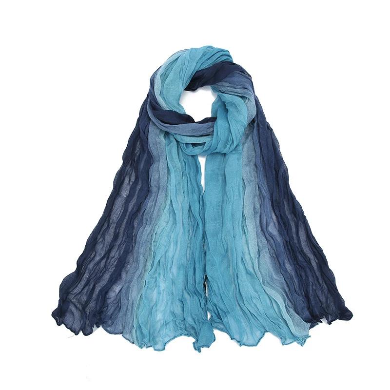 Gradient Crumpled Scarf For Women Girls Students New Thin Patchwork Cotton Voile Scarves Soft Knitting Shawl Female Wrap Shawls