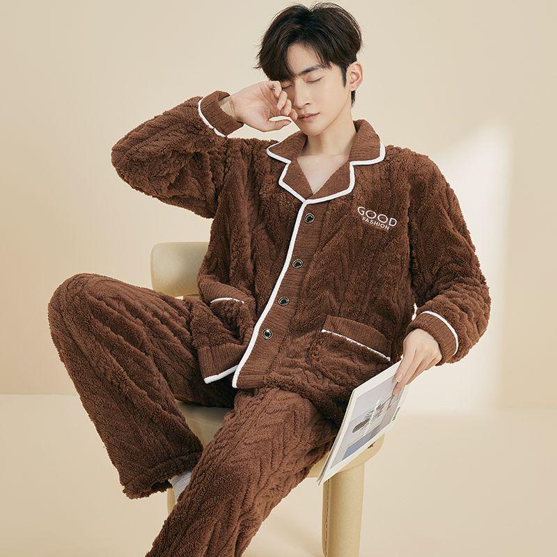 Men's Plus Size Flannel Fleece Home Wear Set - Thickened for Autumn and Winter