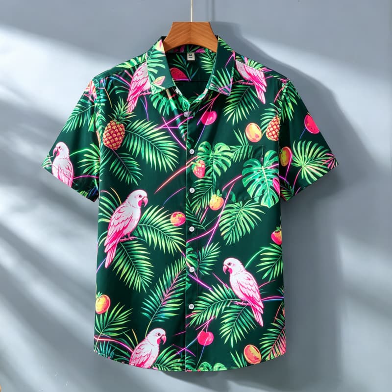 Herren Neon Print Hemd, Kurzarmhemd mit Taschen, Buntes Party-Atmosphäre Oberteil, Geeignet für den täglichen Gebrauch und den Urlaub