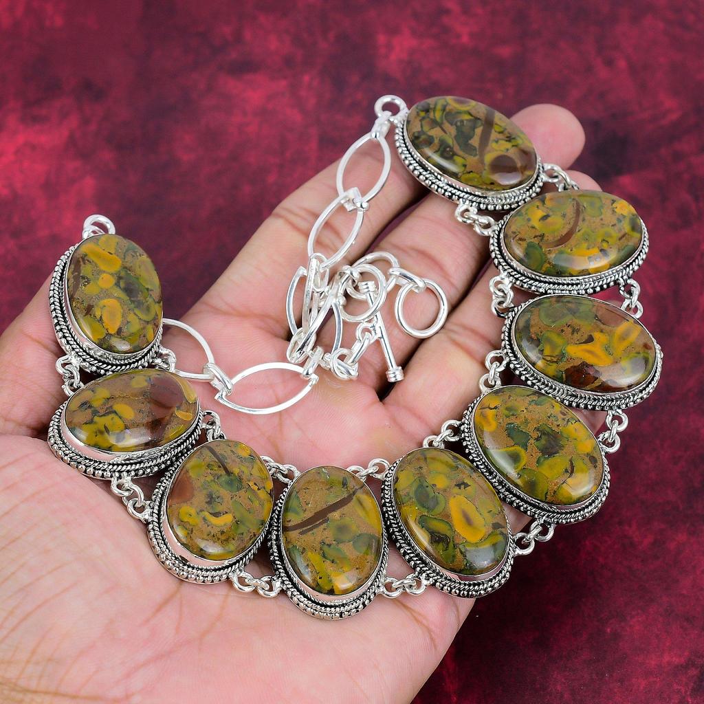 Fruit Jasper 925 Solid Sterling Silver Necklace with Adjustable Chain, Handmade Gemstone Jewelry Necklace For Memorial Day