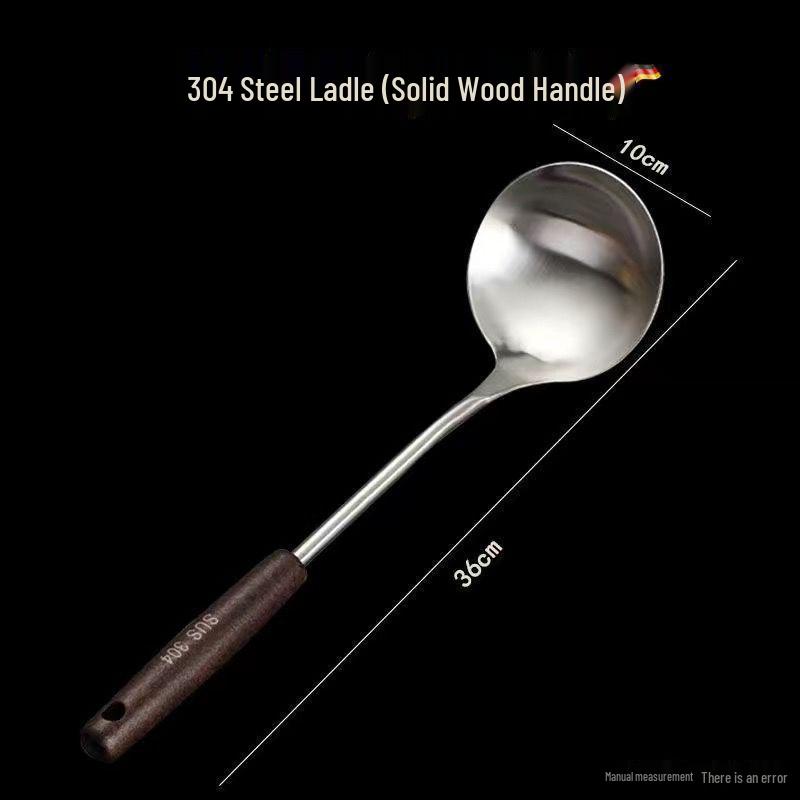304 Stainless Steel Slotted Spatula Set with Anti-scald Wooden Handle - Thickened for Stir-frying & Cooking.