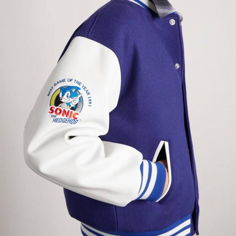 Saint Michael X SEGA Sonic Hedgehog Embroidered Sleeve Baseball Jacket Unisex Oversized Streetwear