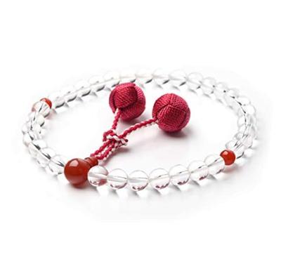 Prayer Beads for Women with Bead Bag Natural Stone Sanskrit Tenbou Prayer Beads 8mm [EsuonHappiness] [Genuine Crystal/Red Agate]