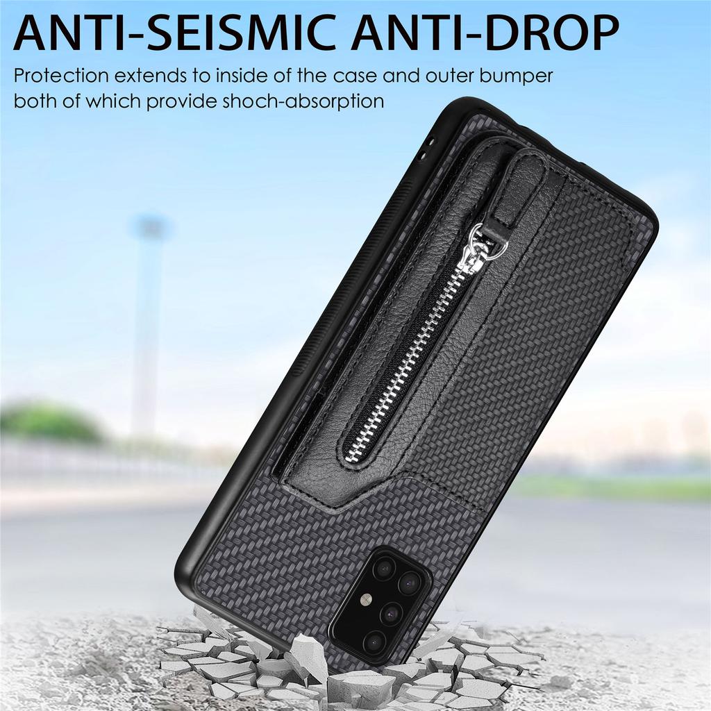 For Samsung Galaxy A51 5G SM-A516 Case Leather+PC+TPU Zipper Wallet Phone Shell