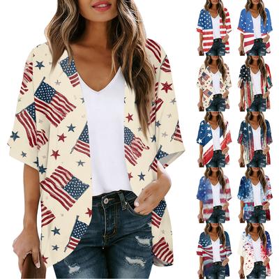 Women's Independence Day Print Cardigan, Loose-Fit Tunic, Casual Shirt