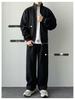 2025 Autumn Men's Gray Heavyweight Solid Color Stand Collar Hoodie Jacket