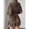 Women's 2026 Spring Winter Leopard Print Satin Dress with Elastic Waist and Slimming Effect