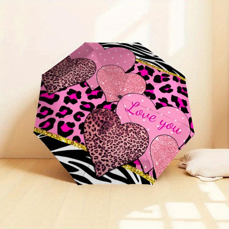 1pc Leopard love Zebra pattern Pattern Design Umbrella,Compact Umbrella, All Season, Travel, Outdoor, One Touch Auto Open and Close,Christmas Gift