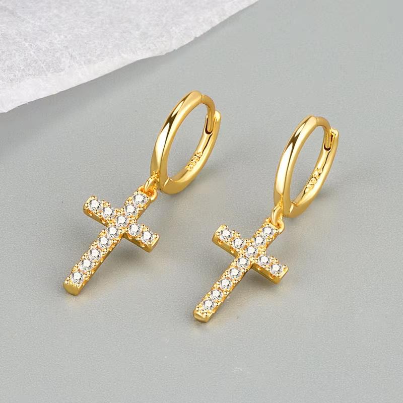 Huajie Personality Cross Shape Inlaid Brilliant Zircon Women's Pendant Earrings Delicate Classic Party New  Trend Tide