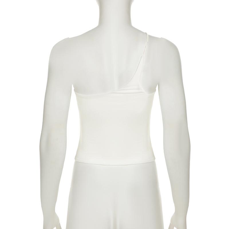 Women's New Single Shoulder Design Personality Solid Color Halter Spice Sexy Halter Waist Slimming Vest Top