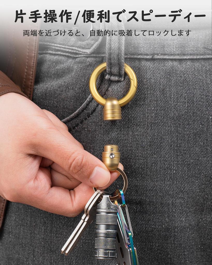 TISUR Detachable Keychain with Quick Release Carabiner and Key Ring Magnetic (Brass, Releaser)