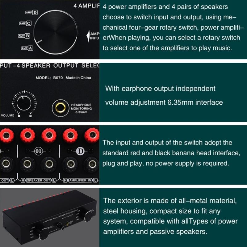 4 In 4 Out Passive Amplifiers Speaker Selector Switcher Sound Switching Distributor Comparator Sound Quality Without Loss
