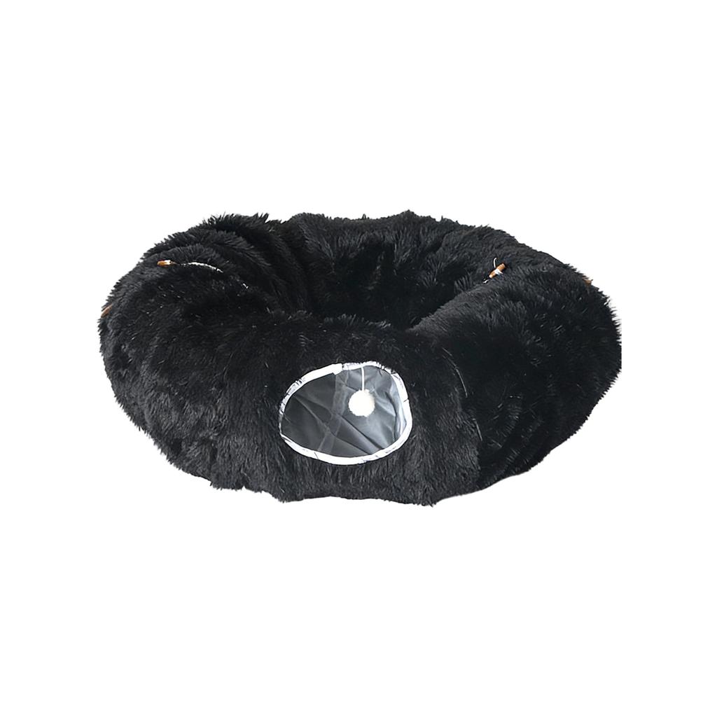 Plush Foldable Donut Cats Tunnel - Warm PV Fleece Cats Cave With Hanging Pom-Pom Toy, Self-Entertaining Pet Hideout & Rest Bed For Cats