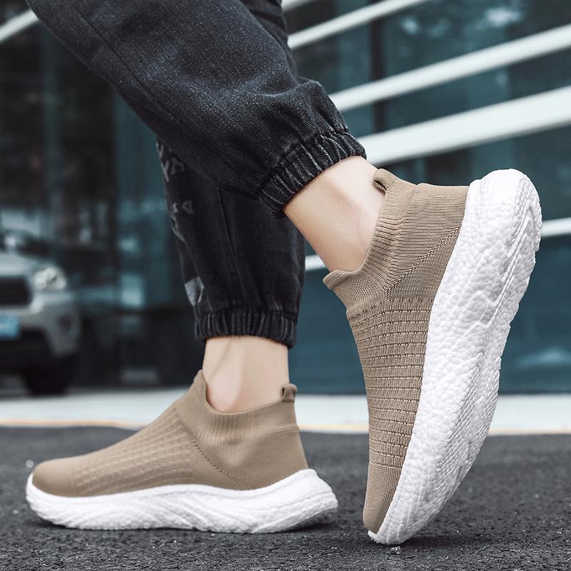 Fashion Khaki New Trendy Lovers Casual Shoes Male Breathable Lightweight Flying Knitted Shoes Ladies Outdoor Non-slip Sports Sneaker 45