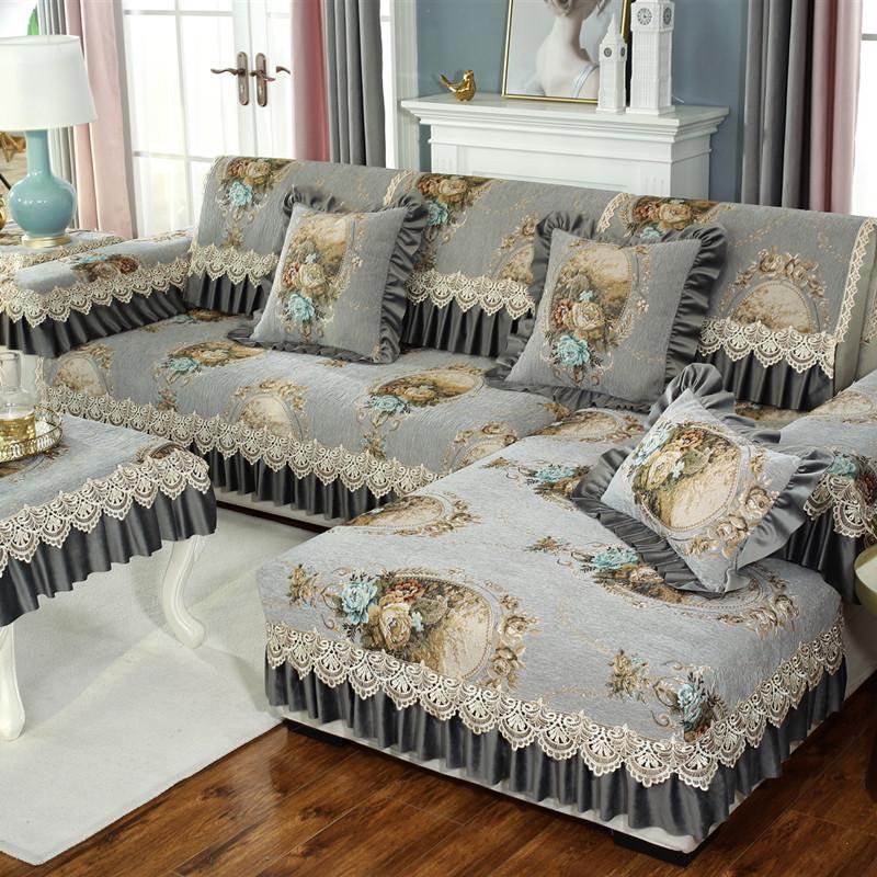 

Nordic Chenille Non-Slip Sofa Cushion Cover, Thickened Wrap, Universal for All Seasons 70*70 + 18cm Skirt світло-сірий колір