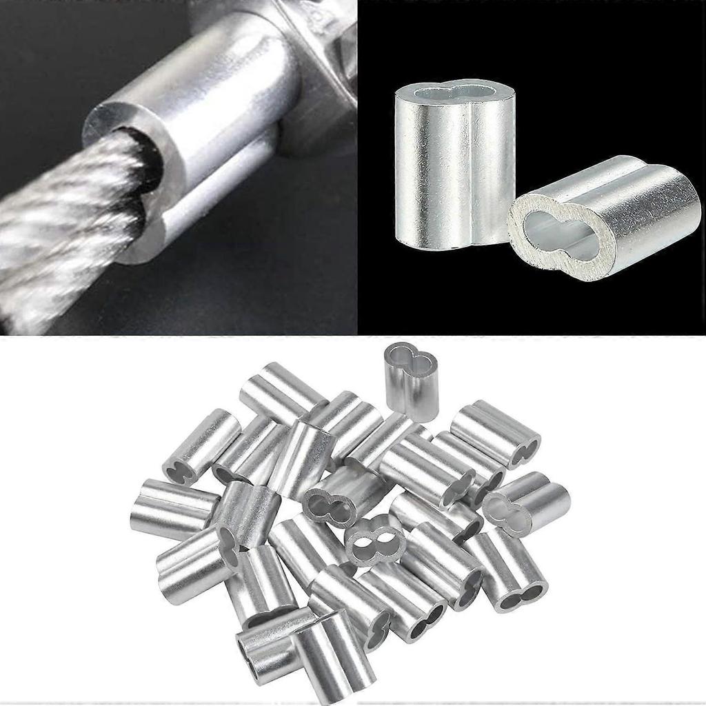 50 Pieces Aluminum Double Sleeves, 3mm Steel Wire Rope Sleeves, Aluminum Crimping Loop Sleeve Clips with Double Ends, for Steel Wire Rope, Wire Rope,