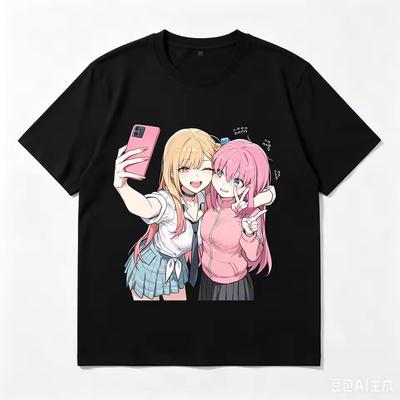 Marin Kitagawa Hitori Gotoh Selfie Crossover Anime Graphic Crew Neck Short Sleeve Comfortable Women And Men T Shirt