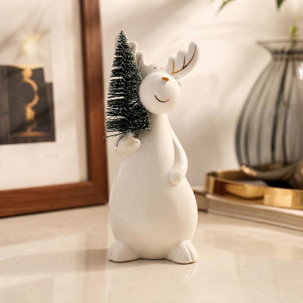 Ceramic Christmas Tree Decor with Warm Glowing Light - Festive Tabletop Ornament for Holiday Home Decor