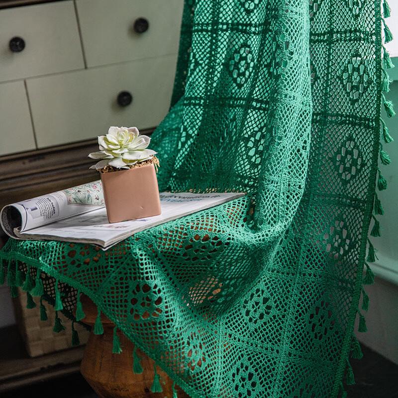 Vintage Hollow Crochet Rod Pocket Window Curtain