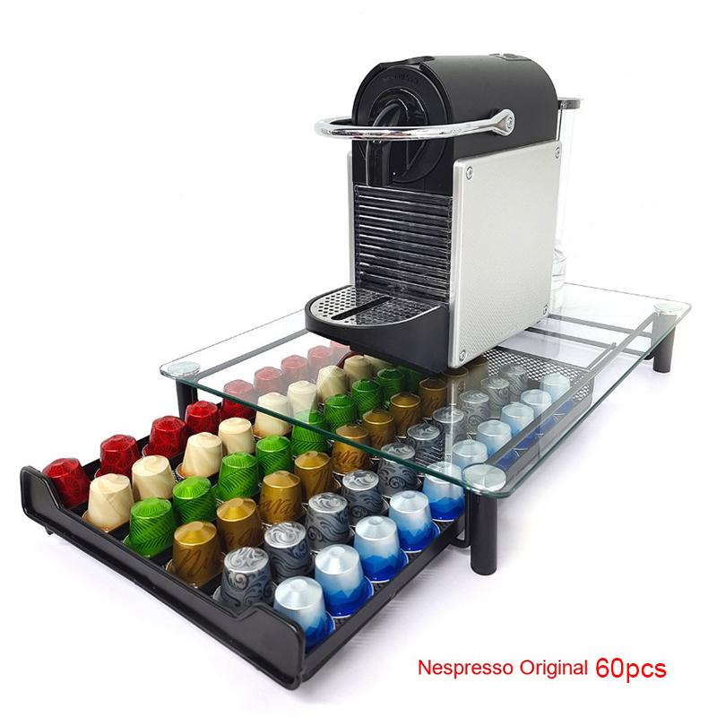 40/60pcs Coffee Capsule Display Rack Storage Drawer Bar for Desktop Tea Bag Storage Box Coffee Machine Base Drawer Storage Rack
