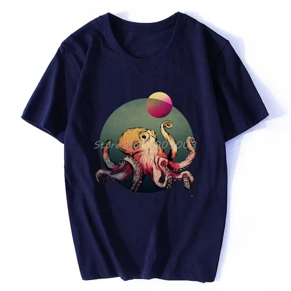 Deep Sea Octopus Funny Vintage T-Shirt Casual  Tshirt Oversized Unisex Tops Men's Clothing Fitness T Shirt