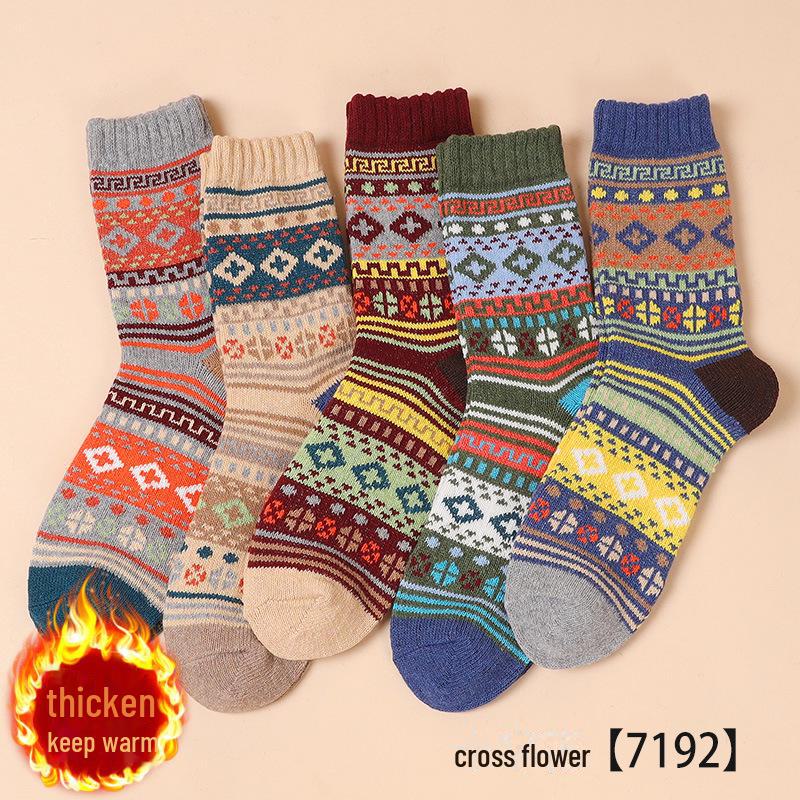 Mens Pairs 5 Retro Knitted Thick Midtube Socks Warm Autumn Winter Japanese Style For Middleaged Elderly
