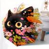 1pc Flower Black Cat Pattern Beautiful Looking Automatic Folding Umbrella, 3 Folding, 8 Pole Frame Design, Durable and Suitable for Travel and Daily U