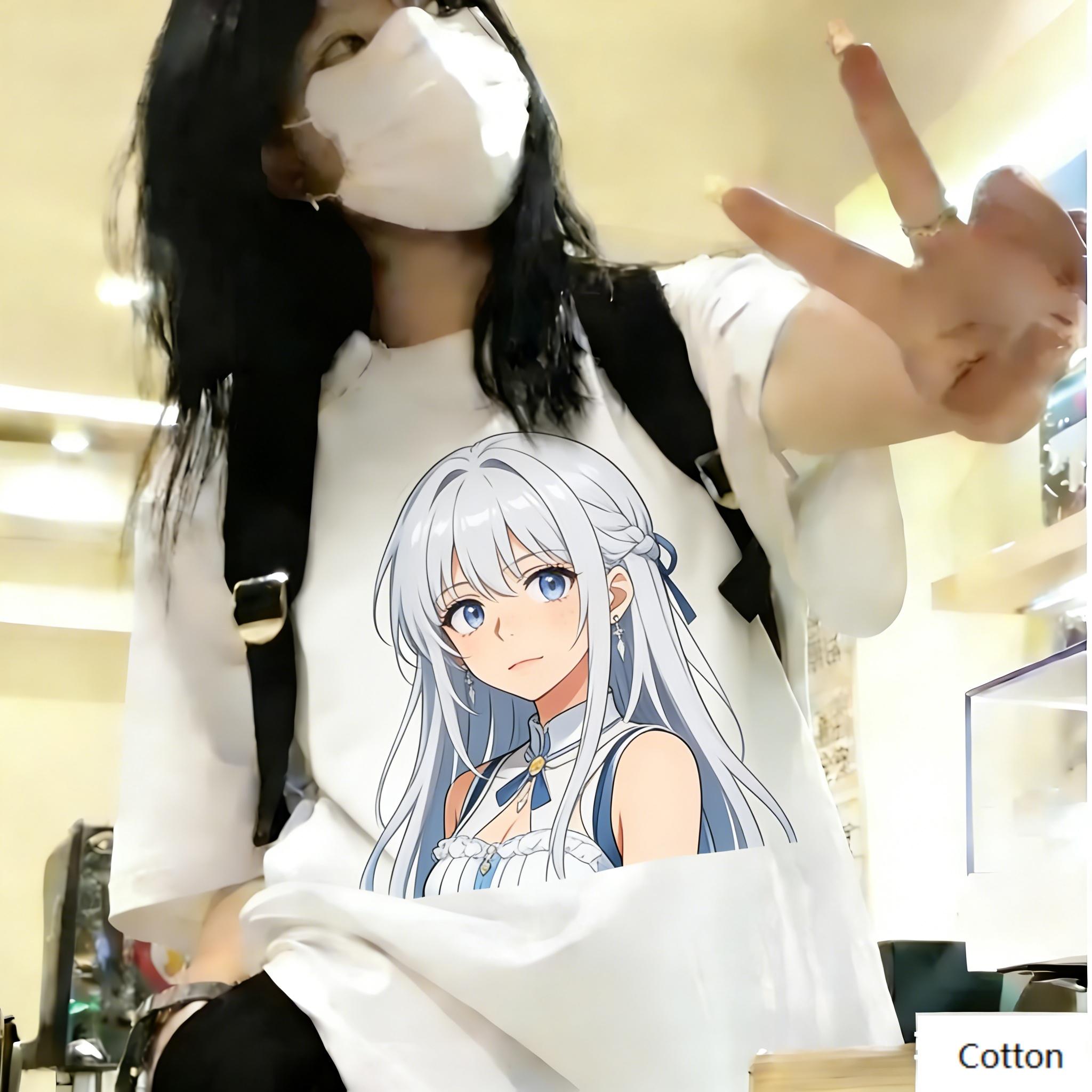 

Sweet Style Unisex Cotton TShirt Featuring Cute Silver Hair Anime Girl Design Japanese Healing Style Top for Trendy Individual M