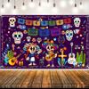 A Large Mexican Day of the Dead Background Cloth - a Polyester Day of the Dead Party Flag - Themed Halloween Decoration