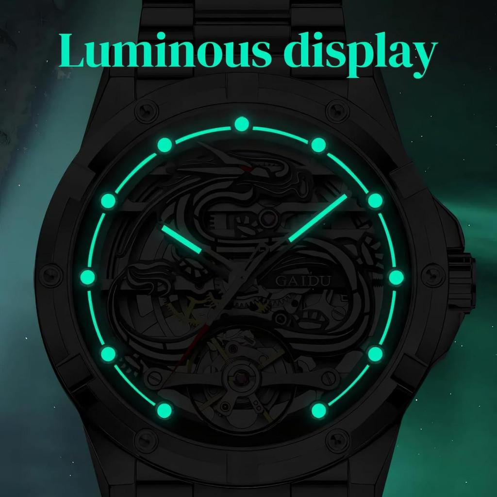 Mens Dragon Watch Automatic Mechanical Watches Fashionable Business Luminous Waterproof Hollowed Out Wrist Watch