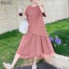Women Casual Mesh Splice Summer Round Neck Half Sleeve Dress