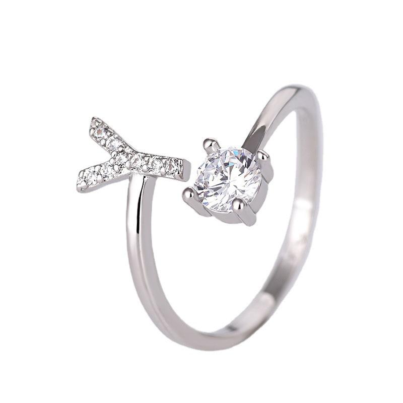 

Buyee 925 Sterling Silver Female Ring Finger White Zircon A-Z Letter Open Ring for Women Fashion Party Fine Jewelry Circle